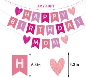 Guirnalda de Decoración de <span class=keywords><strong>Feliz</strong></span> Cumpleaños para Mamá, Guirnalda de Lentejuelas Rosa y Roja para Decoración de Fiesta de Cumpleaños para Mamá, Mujer - Product Image 3