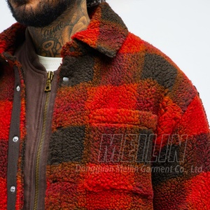 Fabricant de vêtements, veste en polaire à carreaux rouges personnalisée, veste en polaire Sherpa de haute qualité, surdimensionnée, épaisse, pour l'hiver, pour hommes - Product Image 4