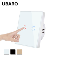 UBARO 86 EU/FR 触摸开关 单火线控制 2路控制 白色钢化玻璃面板 100-240V 10A 传感器按钮灯开关