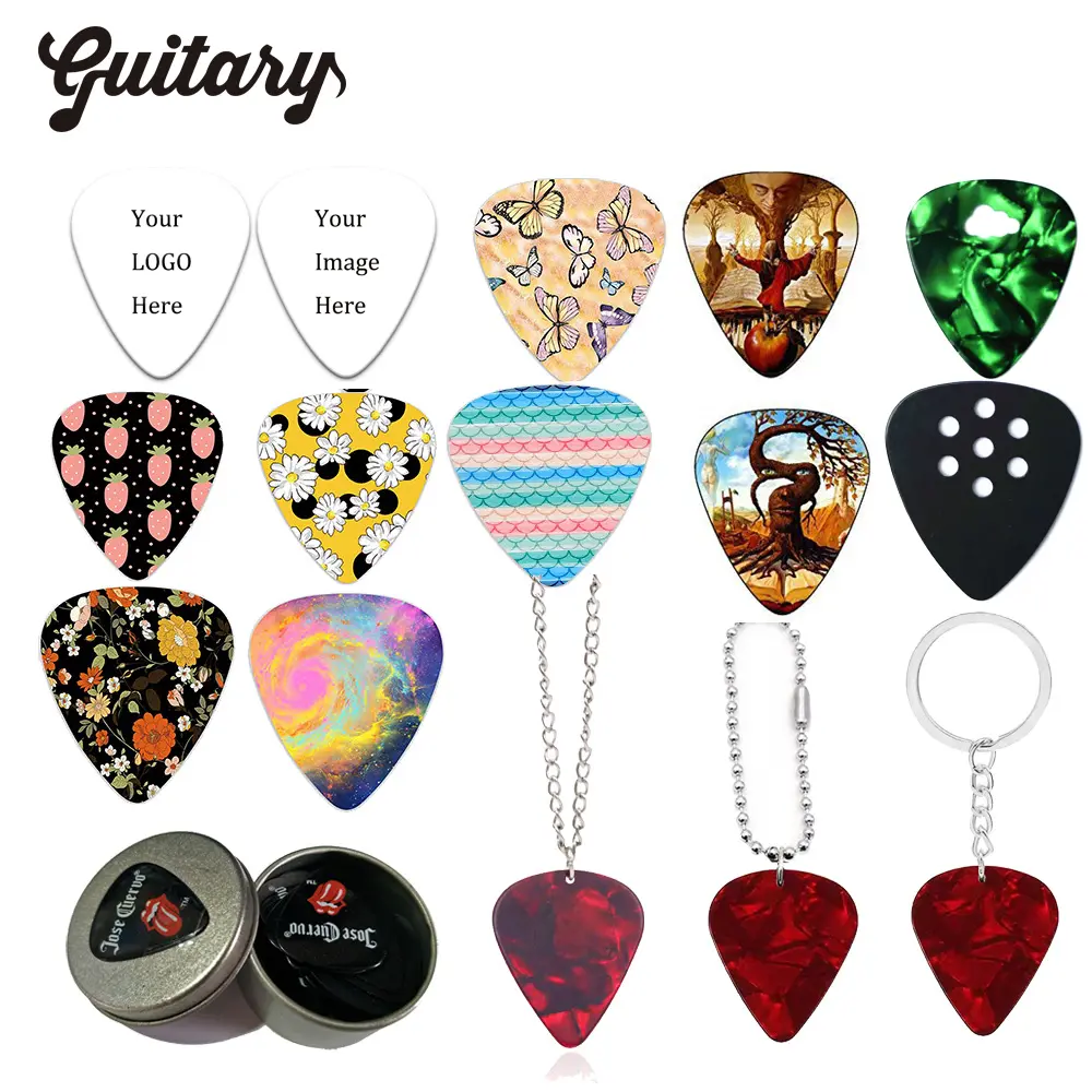 100 buah pick gitar seluloid kustom dibuat dengan Logo dan desain Anda sendiri pick gitar cetak sisi ganda