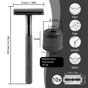 Maquinilla de Afeitar de Seguridad Reutilizable de Una Sola Cuchilla con Protección Completa en las Esquinas, Aleación de Aluminio, Recubrimiento de Platino Avanzado, para la Depilación Diaria Masculina - Product Image 5