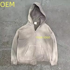 Sudadera con capucha de cierre completo para hombre, de felpa francesa de alto gramaje, estilo streetwear personalizado, oversize, vintage, con lavado ácido, efecto desgastado por el sol y desgastado. - Product Image 2