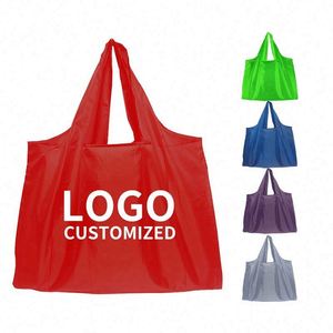 Sacs de courses écologiques personnalisés en gros, couleur unie, en tissu Oxford 210D, réutilisables et pliables - Product Image 1