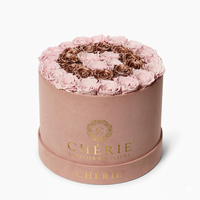Boîte à chapeau rigide en velours de qualité supérieure, personnalisée avec logo, boîte ronde grise pour fleurs, coffret cadeau de luxe pour mariage, emballage de bijoux roses
