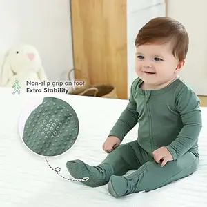 Benutzer definierte einfarbige Bambus Baumwolle Reiß verschluss Baby Stram pler Footie Pyjamas Neugeborene Schläfer Junge Mädchen Baby Kleidung Neugeborene