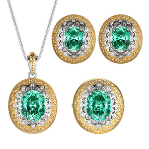Fashion Jewelry <b>Set</b> 10*12-8*10mm Paraiba Green Zirconia <b>Necklace</b> <b>Earrings</b> <b>Set</b> - Product Image 1