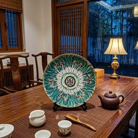 Assiette décorative en porcelaine de style antique chinois, motif chou et longévité, bord doré, en céramique, pour la maison