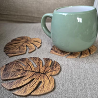 Sous-verres en bois naturel Monstera à motif plat, résistants à la chaleur, anti-brûlure, antidérapants pour boissons et table