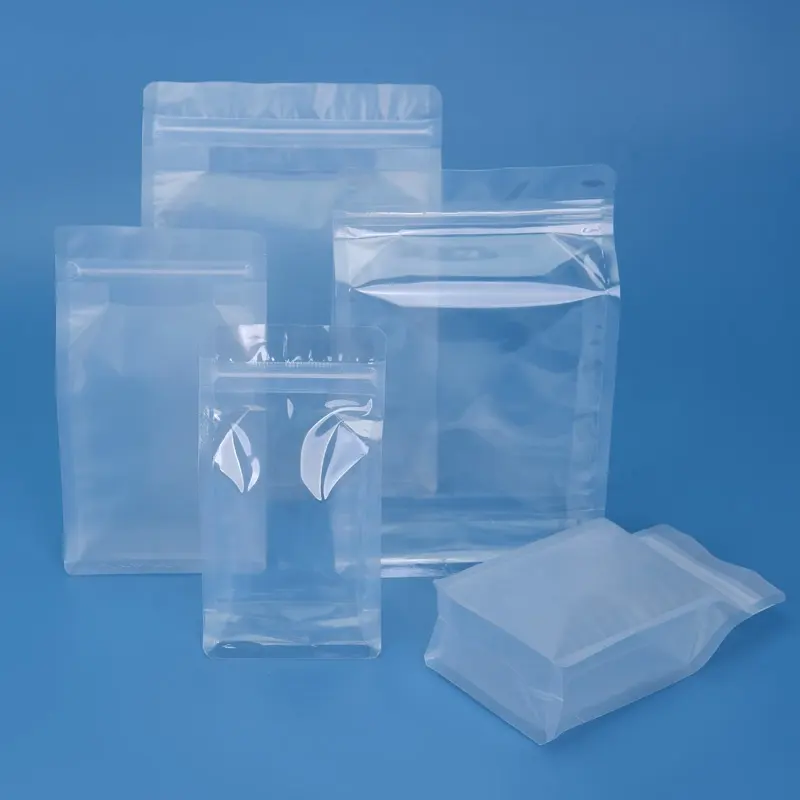 wholesale matte ziplock wide square box frosted wide flat bottom plastic clear bag transparent pouch for package