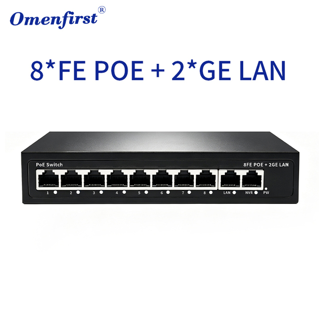 8 Port PoE Switch 10/100M With 2 Gigabit Uplink 1000Mbps Ethernet Network Hub 120W High Power 250m Long Range for IP Camera CCTV