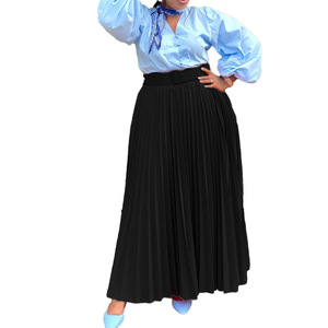 Étiquettes d'étiquette de LOGO personnalisées emballage jupes trapèze pour femmes jupes plissées jupe longue élégante pour femmes avec ceinture - Product Image 3