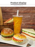 Balle anti-stress réaliste en forme de grand hamburger, fausse nourriture souple pour la décoration de café, burger, pizza, nouilles