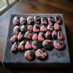 Cabochons en jaspe rhodonite naturel, formes variées, polis, rose et noir, pierres précieuses en vrac, lot en gros - Product Image 2