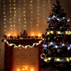 Romantis Hadiah Tahun Baru 2022 Pita Satin Perak Lampu Led Pohon Natal Lampu Taman Pohon Natal Dekoratif - Product Image 3