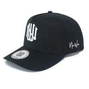 Sıcak satış şık özel Unisex yetişkin % 100% pamuk spor şapka, 5 Panel yapılandırılmış siyah 3d nakış logosu özel beyzbol şapkası
