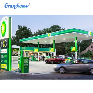 Custom Gas Station En Ontwerp Staal Benzine Brandstof Accessoires Pyloon Teken Frame Tankstation Luifel Tankstation