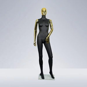 Maniquíes femeninos de exhibición de moda Cara y brazos de oro rosa con revestimiento de metal de cuerpo completo <span class=keywords><strong>en</strong></span> soporte hecho de fibra de vidrio - Product Image 6