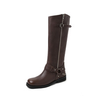 Bottes d'équitation d'hiver montantes à bout rond avec boucle décorative et fermeture éclair