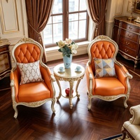 Ensemble de fauteuil d'appoint et table d'appoint de style classique européen, cadre en bois massif sculpté à la main, fauteuil rembourré, mobilier de salon, vente en gros