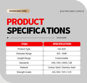 M8 M10 M12 M16 M20 亜鉛メッキ六角ボルト グレードM5 M6 M8 M10 六角ボルト 黒色酸化塗装 コーティングゴールド 工場価格でカスタマイズ可能 - Product Image 2