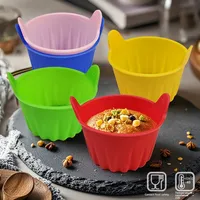 Heißluftfritteuse Backform Silikon Verdickte Backschale Eierbackform Doppelgriff-Muffinförmchen Runde Kuchenform HB-0239