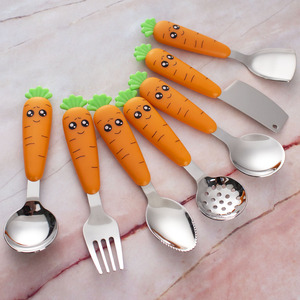 可爱卡通萝卜设计餐具套装不锈钢儿童餐具套装PP手柄勺子叉刀 - Product Image 5