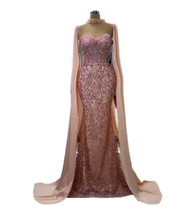 Vestidos de Noche Modernos y Elegantes, Estilo Sirena, Sin Tirantes, con Cuentas y Lentejuelas, Abertura Lateral, Largo hasta el Suelo, Cuello en V, para Fiesta de Graduación, Personalizados - Product Image 1