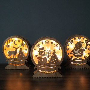 DAMAI LED Wooden <b>Christmas</b> Ornaments 16cm <b>Tree</b> Santa Snowman Luminous <b>Table</b> Decorations - Product Image 1