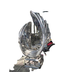 Sculpture abstraite moderne, art fait main, décoration, ailes en acier inoxydable poli - Product Image 1