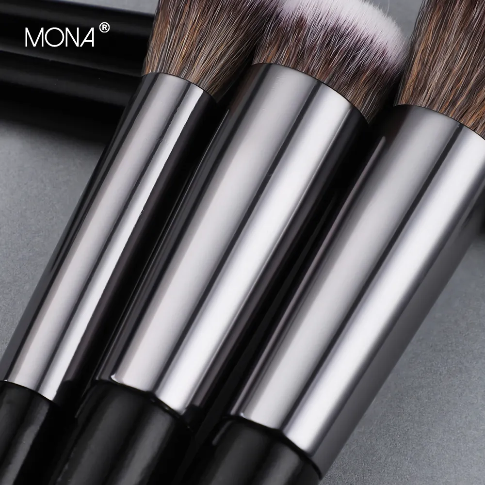 Mona New Arrive Custom Logo White Wood Handle Makeup Brush Set Goat Hair Personal Label For Woman