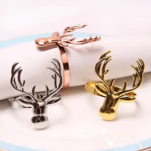 Natal bronze Deer Head anel de guardanapo Guardanapo Titular Anel para o Banquete De Casamento Festa De Natal Decor Mesa De Jantar