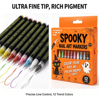 Marqueur à ongles à base d'eau, pointe ultra fine, stylo de dessin pour Halloween, outils de peinture DIY pour ongles, support OEM, personnalisation