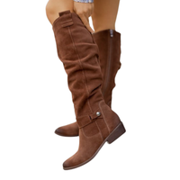 Nouvel arrivage de bottes longues en daim pour femmes, automne-hiver, avec fermeture à glissière, bout rond, chaussures décontractées à mi-mollet, botte pour femmes