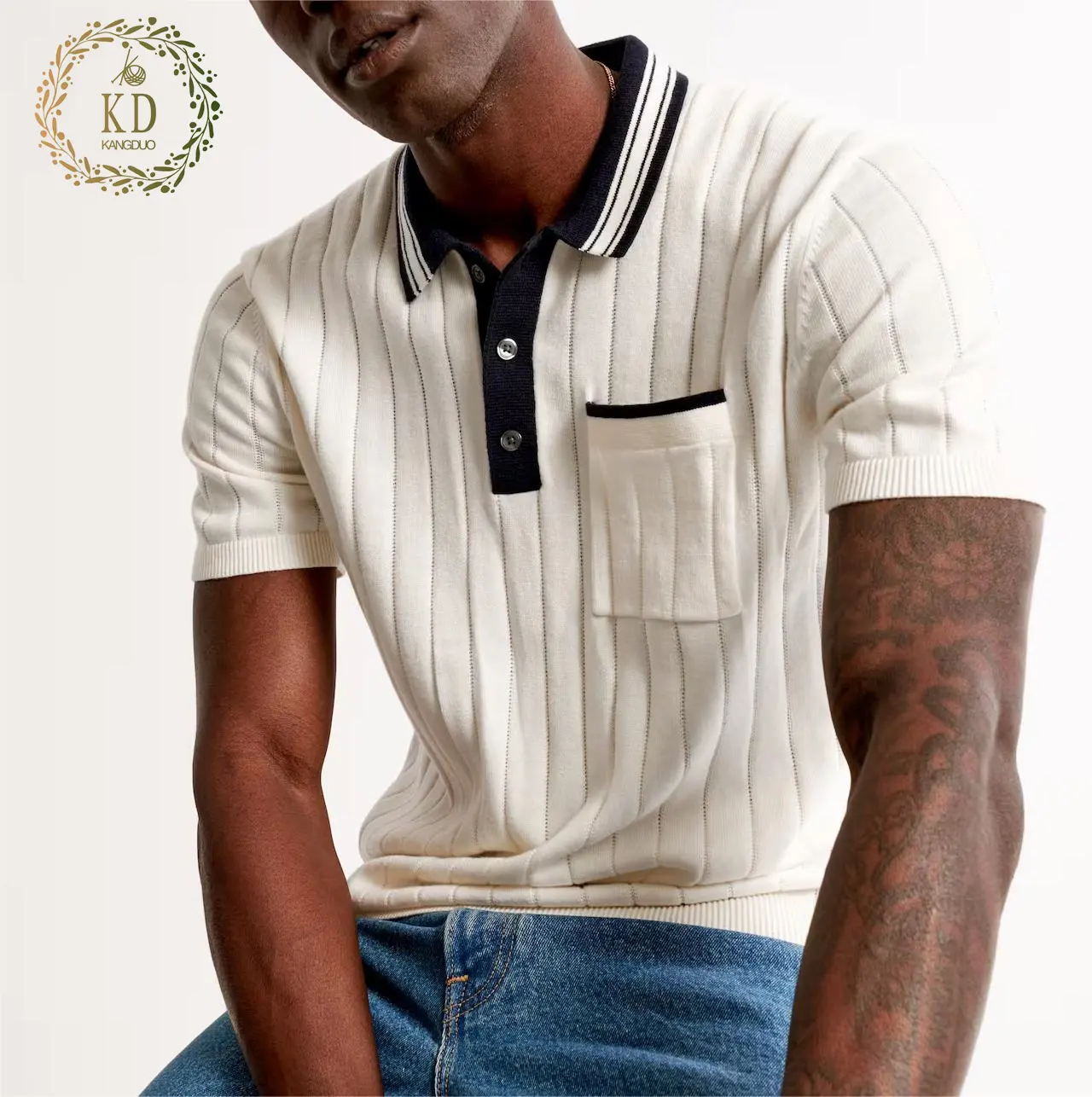 KD Knitwear Hersteller Soft Yarn Fabric Leichte Kurzarm Business Wear Strick hemd Sidline Style Polo Men Sweater