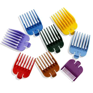 नाई उत्पादों निर्माता रंगीन 8 आकार बाल क्लिपर लगाव गाइड कंघी सेट बाल क्लिपर लगाव कंघी