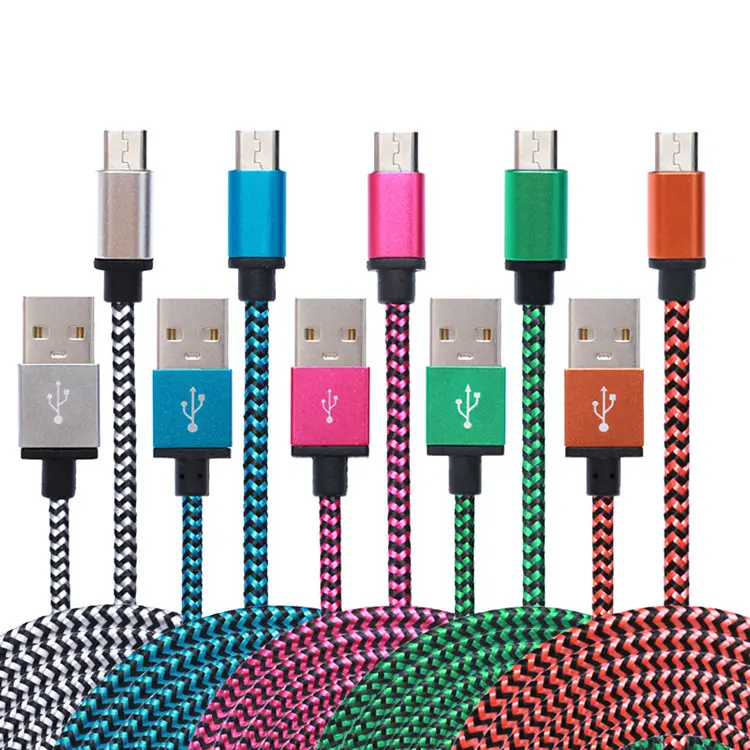 Wholesale 1m/2m/3m Nylon Braided Cell Phone Data Charger Type c Micro USB Cable