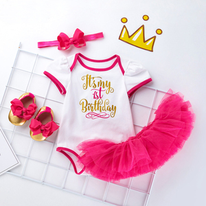 Ensemble de 4 pièces pour le premier anniversaire de bébé fille : Combinaison blanche, jupe tutu rose moelleuse, tenue pour la cérémonie de gâteau d'anniversaire, robe tutu - Product Image 5