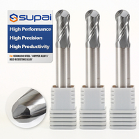 Fraise à queue sphérique SUPAL CNC à 2 cannelures en carbure revêtu d'étain pour aluminium, HRC55/58 pour acier, OEM