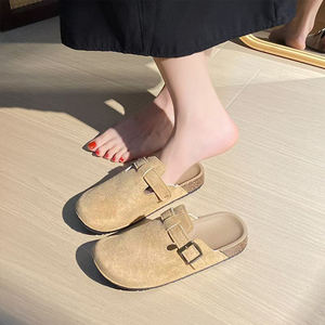 Multiple Color Women's Cork Sole <b>Mules</b> Adjustable Buckle Flat Sandals for Fall and Winter - Product Image 1