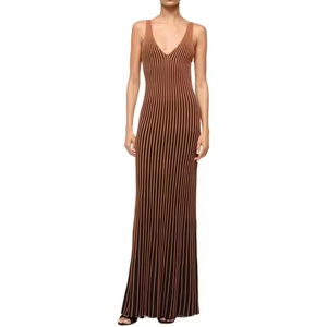Vestido de Punto Acanalado de Longitud Midi con Escote en V Profundo para Mujer, Nuevo Modelo 2025, Transpirable, Ecológico, Vestidos de Punto Sólidos sin Mangas - Product Image 1