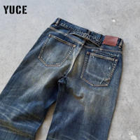 Pantalon en jean YUCE Custom Denim Factory, coupe droite, délavé vintage, denim épais 10-15oz, effet Monkey Wash, pour homme