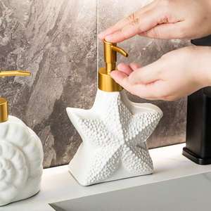Distributeur de savon en céramique sur le thème de l'océan, glaçure élégante, tête de pompe en plastique durable, forme d'étoile de mer/coquille/<span class=keywords><strong>conque</strong></span> - Product Image 3