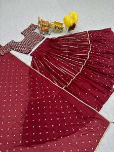 Hecho a mano de alta calidad Pure Star Georgette bordado 7mm secuencia trabajo Micro algodón fiesta desgaste Lehenga Choli Latkan venta al por mayor - Product Image 4