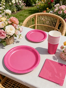 Vajilla Desechable de Color Liso DAMAI, Artículos para Fiestas de Color Rosa Intenso, Decoración de Mesa Sólida Desechable para Eventos de Cumpleaños, Servilletas y Vasos de Papel - Product Image 2