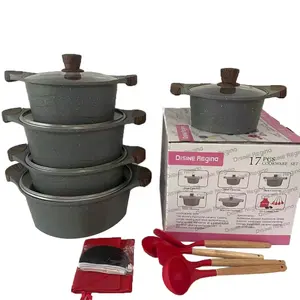 Yapışmaz iç kaplama Cookware ini tencere setleri açık tencere 17 adet çorba tenceresi güveç pişirme araçları