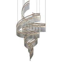 JYLIGHTING Lustre de luxe vertical long sur mesure en cristal, design sinusoïdal hélicoïdal tourbillonnant, pour escalier et plafond haut