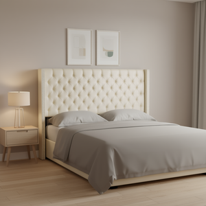 Cama King Size con Cabecera Acolchada de Diamantes Ajustable en Altura, Color Crema, Cómoda, 84.1 X 54.33-60.24 X 8.27 Pulgadas, Modelo D0100X3EHAJ - Product Image 2
