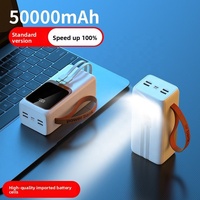 Batterie externe de grande capacité 50000mAh, charge rapide PD, chargeur portable, câble intégré, lampe de camping, sortie et entrée de type C