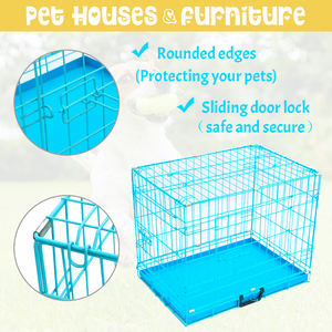 Mavi renk fabrika toptan katlanır Metal köpek sandık kedi hayvan kafesi köpek kulübesi kafes - Product Image 4