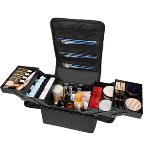 La boîte de maquillage professionnelle contient un grand sac de maquillage multicouche, tatouage de manucure, boîte à outils multifonction, rangement de maquillage à la mode